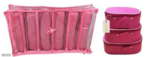 Satin 6 Rod Bangle Box With 3 Piece Cosmetic Vanity Box Combo