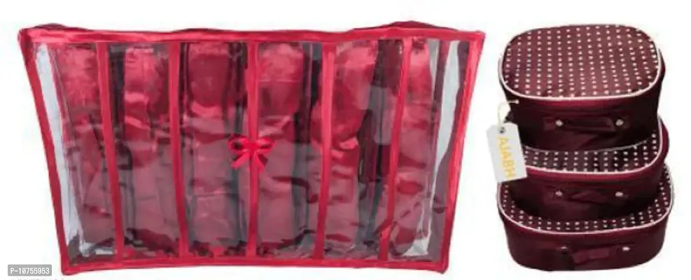 Satin 6 Rod Bangle Box With 3 Piece Cosmetic Vanity Box Combo-thumb0