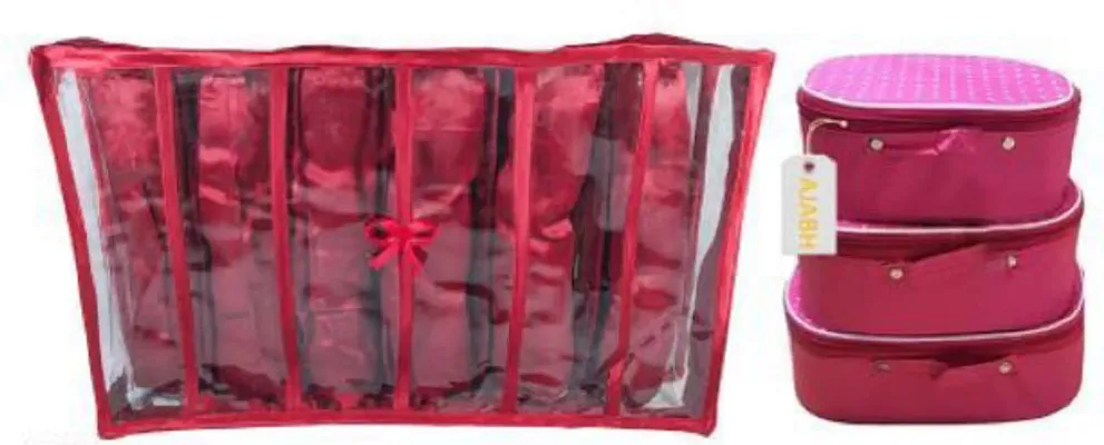 Satin 6 Rod Bangle Box With 3 Piece Cosmetic Vanity Box Combo
