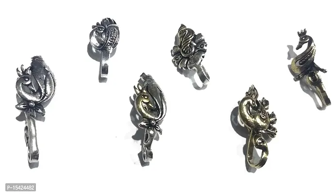 Gurjari jewellers Brass Oxidized Gold Nose Pin for Women (Pack of 6 Pcs)-thumb0