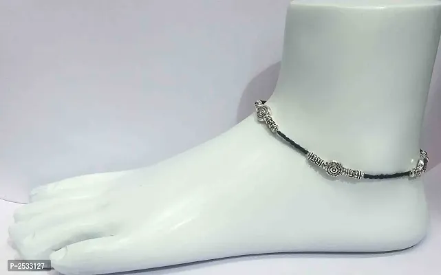 Silver Color Oxidised Silver Anklet-thumb2