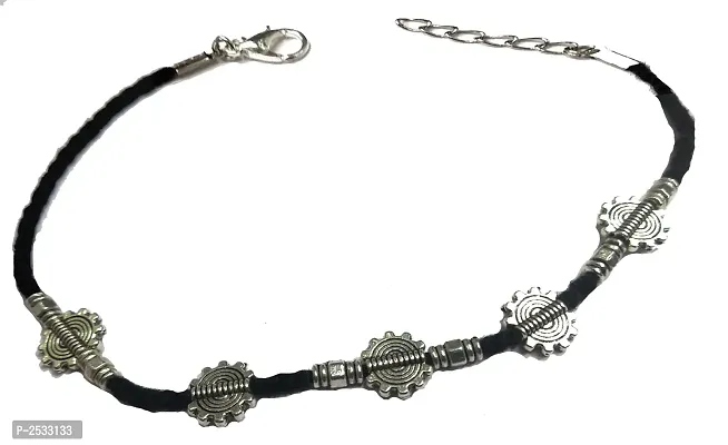 Silver Color Oxidised Silver Anklet