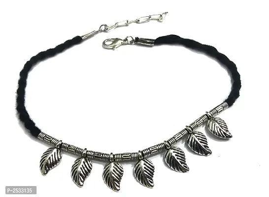 Silver Color Oxidised Silver Anklet