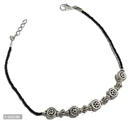 Black Thread Anklet With 7 Carving Oxdised Beads-thumb0