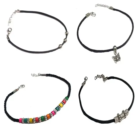 oxidised thread anklet set of 4