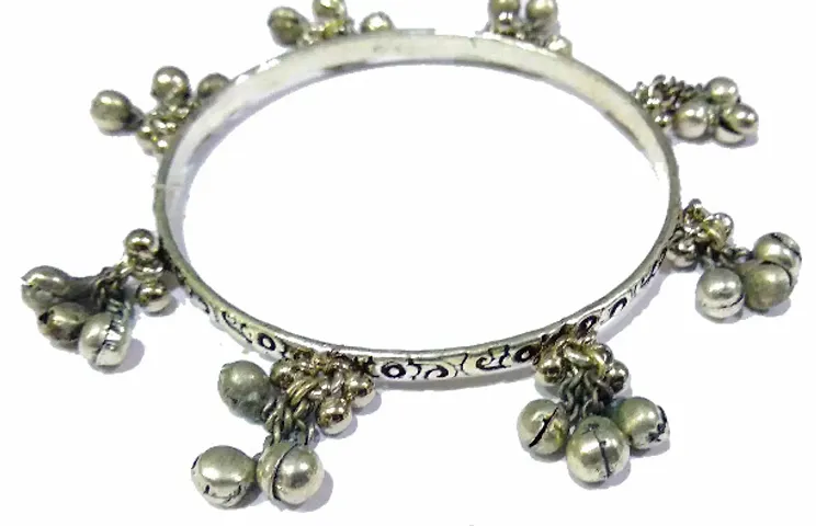 Womens Brass Bangle Set (Silver) set of 2