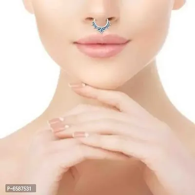 Oxidised Silver-Toned Beautiful Design Pressable Septum  Nosepin for Women and Girls set of 3-thumb2