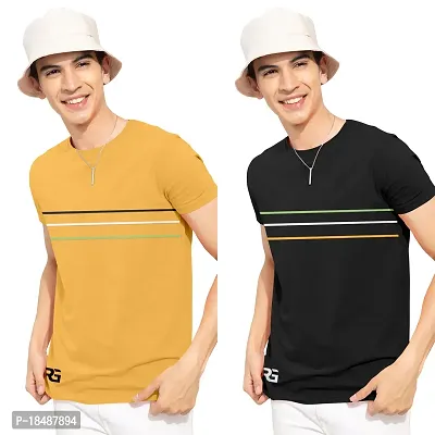 Stylish Cotton Blend Self Pattern Round Neck Tees For Men- Pack Of 2