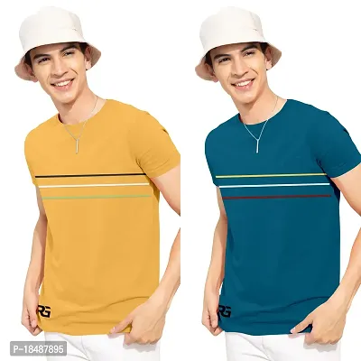 Stylish Cotton Blend Self Pattern Round Neck Tees For Men- Pack Of 2