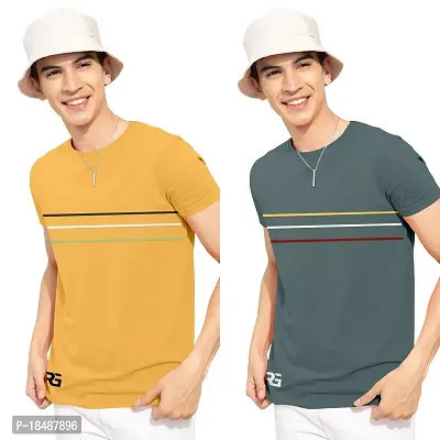 Stylish Cotton Blend Self Pattern Round Neck Tees For Men- Pack Of 2-thumb0