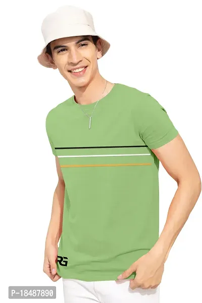 Stylish Green Cotton Blend Self Pattern Round Neck Tees For Men