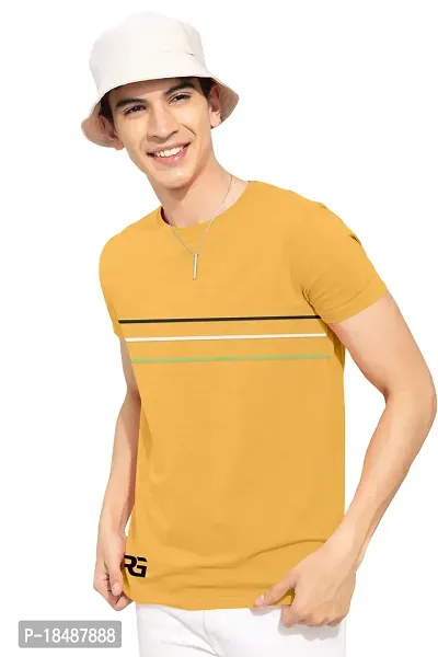 Stylish Yellow Cotton Blend Self Pattern Round Neck Tees For Men-thumb0