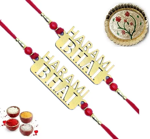 Set of Two Rakhi For Brother with Meenakari Pooja Thali