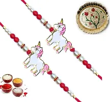 Set of Two kids Rakhi For Brother with Meenakari Pooja Thali-thumb1