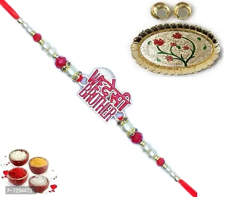 Set of One Handmade Rakhi For Brother with Meenakari Pooja Thali-thumb2