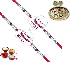 Set of Two Handmade Rakhi For Brother with Meenakari Pooja Thali-thumb1