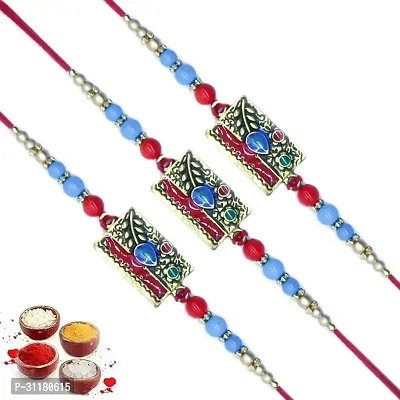 Designer Pendant Rakhi with Roli Chawal Pack of 3 For Brothers