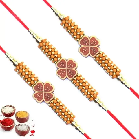 Designer Pendant Rakhi with Roli Chawal Pack of 3 For Brothers