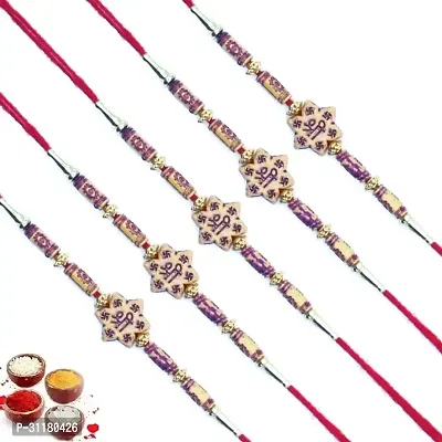 Designer Pendant Rakhi with Roli Chawal Pack of 5 For Brothers-thumb0