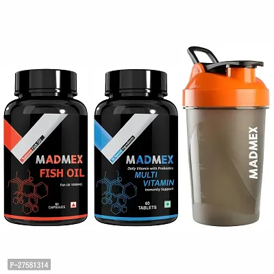 MADMEX Fish oil capsule [60] + Multivitamin Tablet [60] + shaker , omega3 capsule