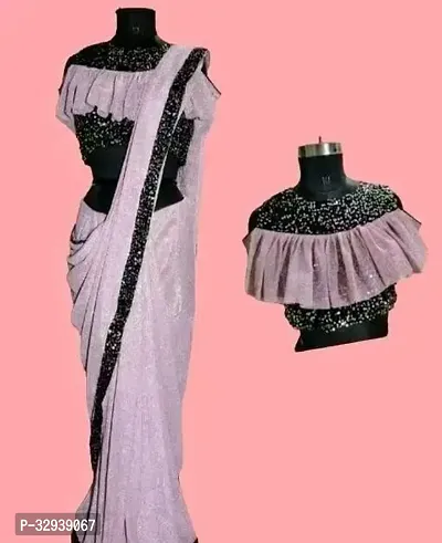 Stylish Lycra Pink Solid Saree with Blouse piece-thumb0