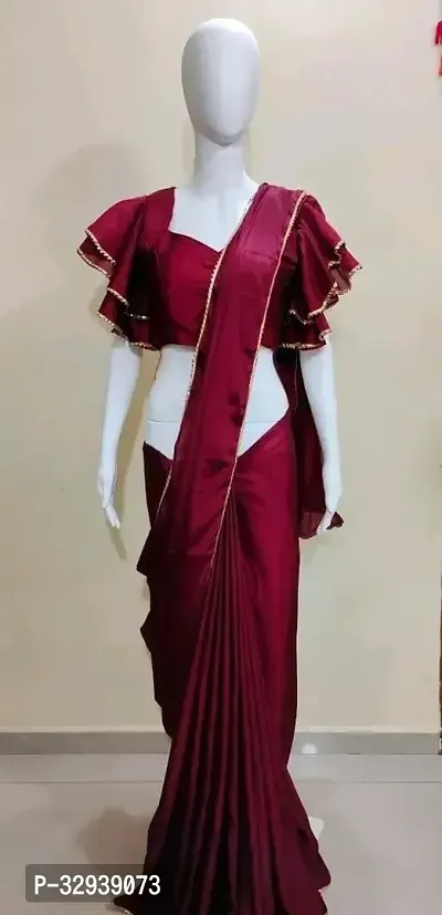 Stylish Georgette Maroon Solid Saree with Blouse piece-thumb0