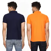 SMAN Men's Polo T-Shirt Regular Fit Polyester Half Sleeve Multicolour with Navy Blue Without Pocket Combo Pack of 2 (Navy Blue  Orange, XL)-thumb1