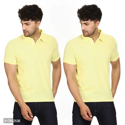 SMAN Men's Polo T-Shirt Regular Fit Polyester Half Sleeve Multicolour with Lemon Without Pocket Combo Pack of 2 (Lemon  Lemon, M)