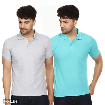 SMAN Men's Polo T-Shirt Regular Fit Polyester Half Sleeve Multicolour with Grey Without Pocket Combo Pack of 2 (Grey  Aqua, 2XL)