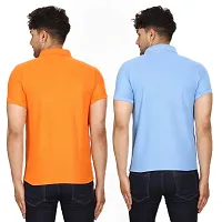 SMAN Men's Polo T-Shirt Regular Fit Polyester Half Sleeve Multicolour with Orange Without Pocket Combo Pack of 2 (Orange  Sky Blue, XL)-thumb1