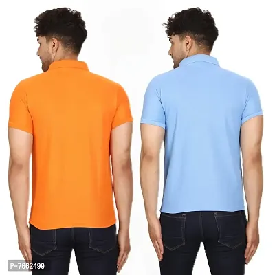 SMAN Men's Polo T-Shirt Regular Fit Polyester Half Sleeve Multicolour with Orange Without Pocket Combo Pack of 2 (Orange  Sky Blue, XL)-thumb2