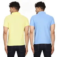 SMAN Men's Polo T-Shirt Regular Fit Polyester Half Sleeve Multicolour with Lemon Without Pocket Combo Pack of 2 (Lemon  Sky Blue, L)-thumb1