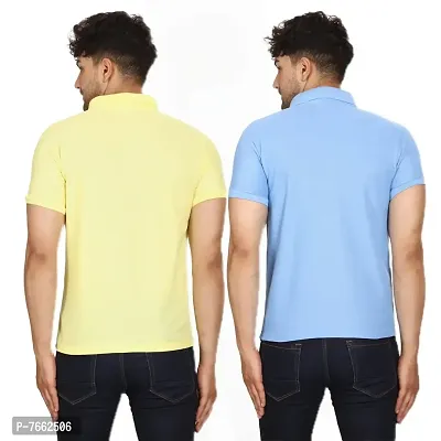 SMAN Men's Polo T-Shirt Regular Fit Polyester Half Sleeve Multicolour with Lemon Without Pocket Combo Pack of 2 (Lemon  Sky Blue, L)-thumb2