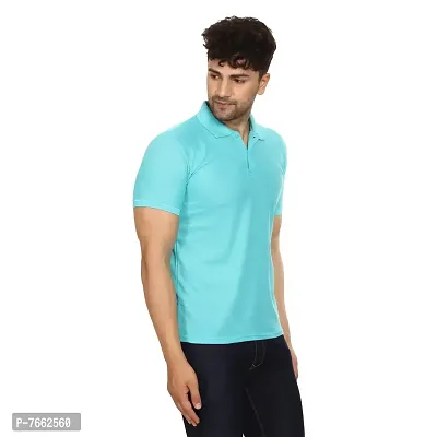 SMAN Men's Polo T-Shirt Regular Fit Polyester Half Sleeve Multicolour with Aqua Without Pocket Combo Pack of 2 (Aqua  Lemon, M)-thumb3