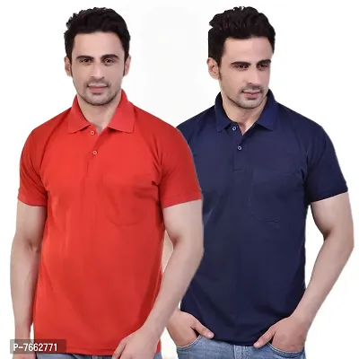 SMAN Men's Regular Fit Polo T Shirt with Half Sleeve and Pocket Combo Pack of 2 | Multi Color |