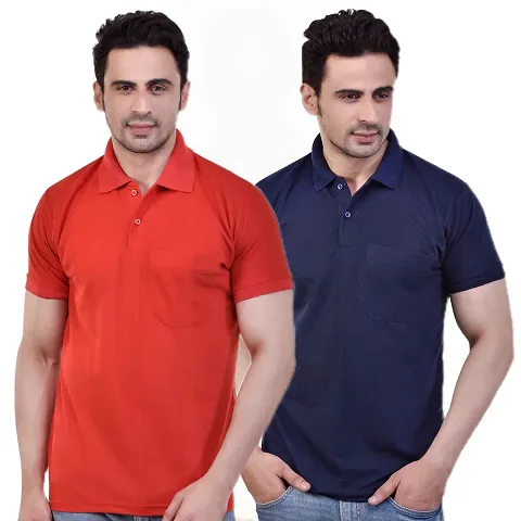 SMAN Men's Regular Fit Polo T Shirt with Half Sleeve and Pocket Combo Pack of 2 | Multi Color |