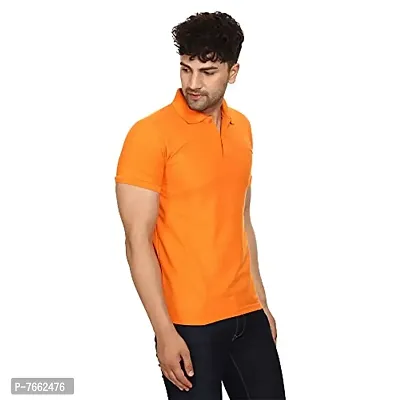SMAN Men's Polo T-Shirt Regular Fit Polyester Half Sleeve Multicolour with Orange Without Pocket Combo Pack of 2 (Orange  Aqua, M)-thumb3