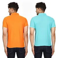 SMAN Men's Polo T-Shirt Regular Fit Polyester Half Sleeve Multicolour with Orange Without Pocket Combo Pack of 2 (Orange  Aqua, M)-thumb1