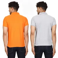 SMAN Men's Polo T-Shirt Regular Fit Polyester Half Sleeve Multicolour with Orange Without Pocket Combo Pack of 2 (Orange  Grey, 2XL)-thumb1