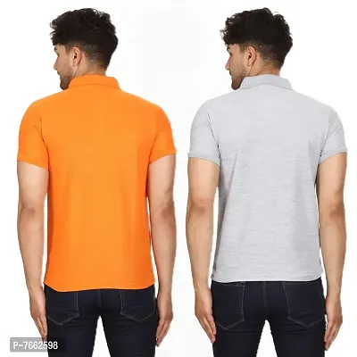 SMAN Men's Polo T-Shirt Regular Fit Polyester Half Sleeve Multicolour with Orange Without Pocket Combo Pack of 2 (Orange  Grey, 2XL)-thumb2