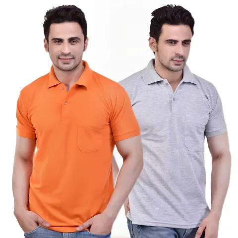 SMAN Men's Polo T-Shirt Regular Fit Half Sleeve with with Pocket Combo Pack of 2 (Royal Grey, M)