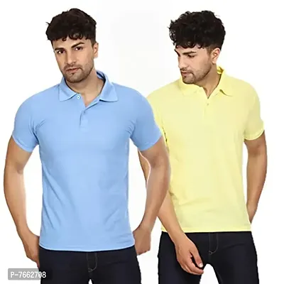 SMAN Men's Polo T-Shirt Regular Fit Polyester Half Sleeve Multicolor Without Pocket Combo Pack of 2 (SkyBlue  Lemon, 2XL)