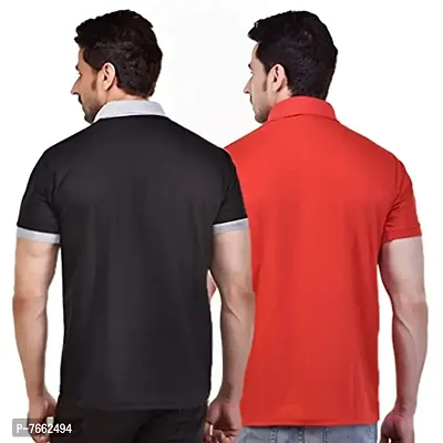 SMAN Men's Polo T-Shirt Regular Fit Polyester Half Sleeve Contrast Colour Combo Pack of 2-thumb2