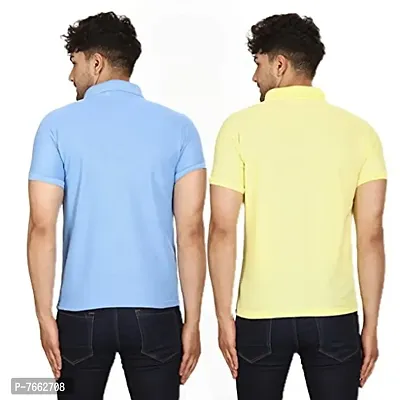 SMAN Men's Polo T-Shirt Regular Fit Polyester Half Sleeve Multicolor Without Pocket Combo Pack of 2 (SkyBlue  Lemon, 2XL)-thumb2