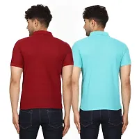 SMAN Men's Polo T-Shirt Regular Fit Polyester Half Sleeve Multicolour Without Pocket Combo Pack of 2 (Maroon  Aqua, XL)-thumb1