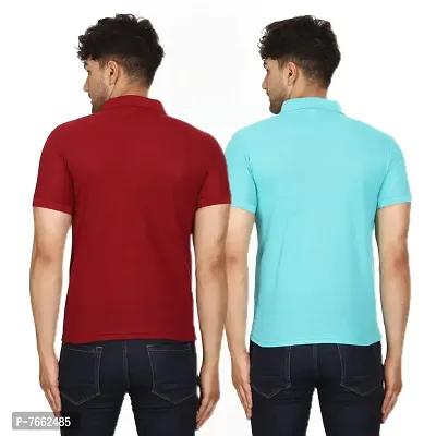 SMAN Men's Polo T-Shirt Regular Fit Polyester Half Sleeve Multicolour Without Pocket Combo Pack of 2 (Maroon  Aqua, XL)-thumb2