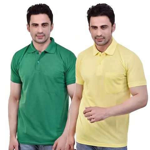 SMAN Men's Polo T-Shirt Regular Fit Polyester Half Sleeve with Pocket Combo Pack of 2