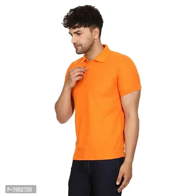 SMAN Men's Polo T-Shirt Regular Fit Polyester Half Sleeve Multicolour with Navy Blue Without Pocket Combo Pack of 2 (Navy Blue  Orange, XL)-thumb4