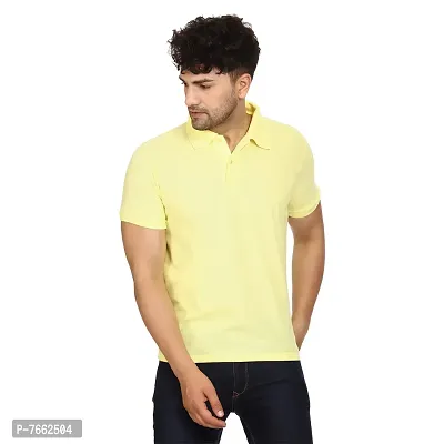 SMAN Men's Polo T-Shirt Regular Fit Polyester Half Sleeve Multicolour with Lemon Without Pocket Combo Pack of 2 (Lemon  Aqua, XL)-thumb5