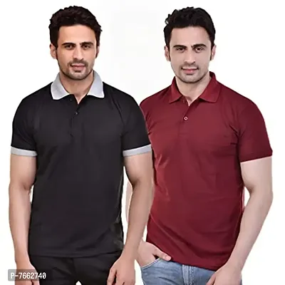 SMAN Men's Polo T-Shirt Regular Fit Polyester Half Sleeve Contrast Colour Combo Pack of 2 (Black  Maroon, 3XL)